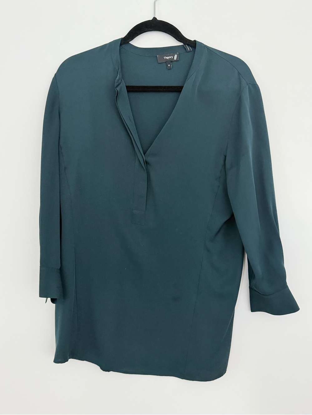 Theory Teal V-Neck Long Sleeve Blouse